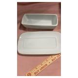 White Porcelain Butter Dish with Gold Trim