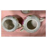 Hand-Painted Floral Porcelain  Sugar Bowl with Handles and creamer