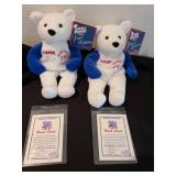 Two Personally Autographed by Hank Aaron Salvinos Bammers bears, with Certificate of Authenticity, numbered in acrylic box.