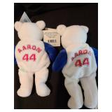 Two Personally Autographed by Hank Aaron Salvinos Bammers bears, with Certificate of Authenticity, numbered in acrylic box.