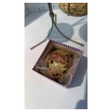 Metal tree with 4 cloisonne eggs or round Christmas ornaments