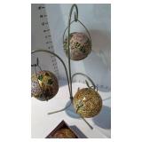 Metal tree with 4 cloisonne eggs or round Christmas ornaments