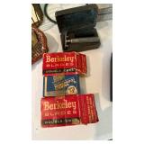 Vintage razor with blades, decorative basket and more