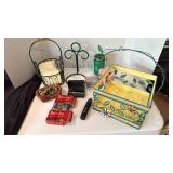 Vintage razor with blades, decorative basket and more