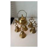 Brass tea kettle and brass bells