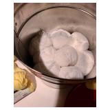 Large Christmas tin full of yellow and white yarn