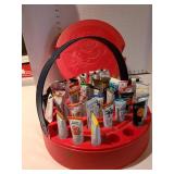 Tube paints in red storage caddy