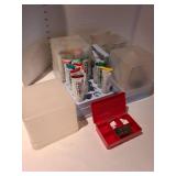 Tri-chem products tube paints in storage caddy and tips