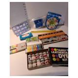 Assorted art supplies.