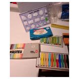 Assorted art supplies.