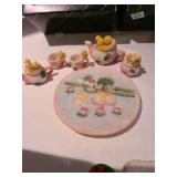 Miniature tea sets, 2 new in boxes, plus small Easter tins