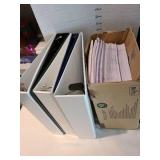 Vintage brass desk calendar holder, notebook paper, stacking desk trays, binders