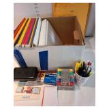 Hanging file folders, binders, other office supplies