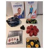 Vera Bradley coin purse and small cosmetics bag, red daisy candleholder, sunflower credit card holder, fitness DVD s.