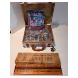 Cribbage board and puzzle in case