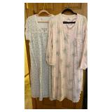 Ladies flannel robe and 4 flannel nightgowns, on velveteen hangers