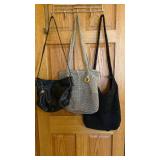 Stone Mountain leather shoulder bag and 2 crocheted shoulder bags