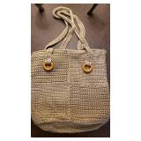Stone Mountain leather shoulder bag and 2 crocheted shoulder bags