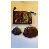 Eel Skin ziptop pouch and 2 eel skin coin purses