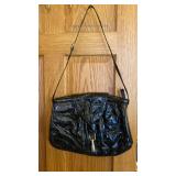 Black eel skin shoulder bag with wallet and key case