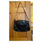 Black eel skin shoulder bag with wallet and key case