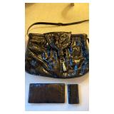 Black eel skin shoulder bag with wallet and key case