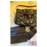 Black eel skin shoulder bag with wallet and key case