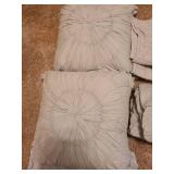 King-sized comforter, 2 pillow shams, 2 toss pillows and a bedskirt, very pale mint color