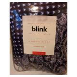 Reversible, full/queen comforter and 2 pillow shams in navy blue and white patterns