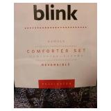 Reversible, full/queen comforter and 2 pillow shams in navy blue and white patterns