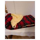 Fleece lined plaid throw blanket.
