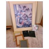 Framed wall decor, 44x35 with COA, two Thomas Kinkade soft cover catalog books, more
