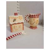 Mary Engelbreit Santa hinged trinket box, M WW Market, sugar and creamer.