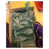 Glass stemware, swizzle sticks, 2 Crown Royal bags.