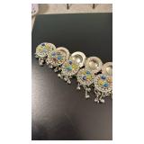 Ornate Silver Tone Multi-Color Beaded Statement Belt