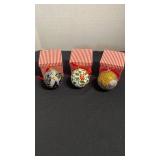 Cloisonne ornaments, 3in diam, dove, ivy, lion and lamb