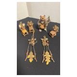 Bear and moose ornaments with bear figurine and wind chimes
