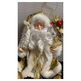 Christmas ornaments, red and gold on velvet, Santa 9in