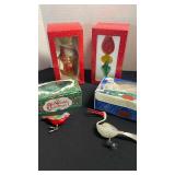 Christmas ornaments, glass Santa and more