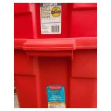 2 red Rubbermaid Roughneck storage totes, 10 gal. and 18 gal.
