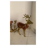 Brass and Wood Christmas Sleigh with Reindeer 9 inches tall