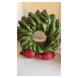 Vintage Ceramic Lighted Christmas Wreath Holly Berry Light Lamp with Red Bow with other smaller wreath