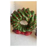 Vintage Ceramic Lighted Christmas Wreath Holly Berry Light Lamp with Red Bow with other smaller wreath