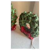 Vintage Ceramic Lighted Christmas Wreath Holly Berry Light Lamp with Red Bow with other smaller wreath