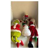 Grinch, Santa and other stuffed animals