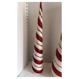 Glittering Candy Cane Decorative Cones tallest is 30 inches