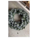 2 Snow Flocked Christmas Wreaths 20 inches in diameter