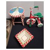 Christmas Candy Cane Tricycle and Holiday Decor Set