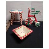 Christmas Candy Cane Tricycle and Holiday Decor Set