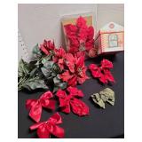 Poinsettias, bows, gift box